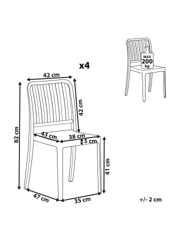 Beliani 4er-Set Esszimmerstuhl SERSALE in Weiß