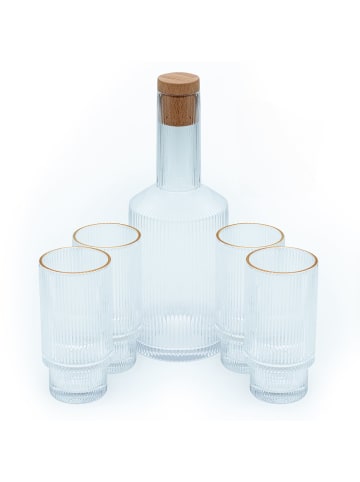 Intirilife Glaskaraffe 1.7 Liter Kristall Krug Karaffe in Transparent - Gold mit 4 Gläsern