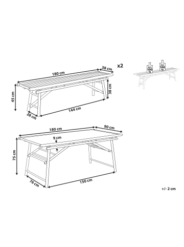 Beliani 3-tlg Gartentisch Set TINDARI in Braun