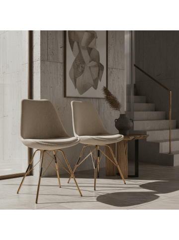 KADIMA DESIGN Esszimmerstuhl 2er Set Cara-Stoff Küchenstuhl mit goldenen in Beige
