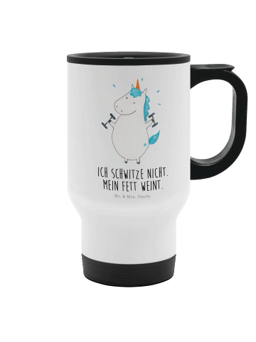 Mr. & Mrs. Panda Thermobecher To Go Einhorn Fitness mit Spruch in Weiß