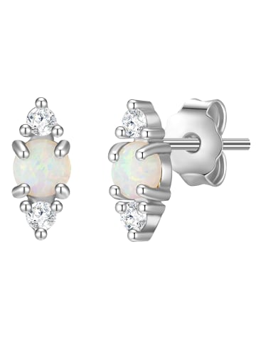 Glanzstücke München Ohrstecker Raute aus Sterling Silber mit Zirkonia und Opal in silber