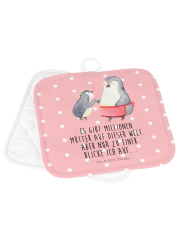 Mr. & Mrs. Panda Topfuntersetzer Pinguin mit Kind mit Spruch in Rot Pastell