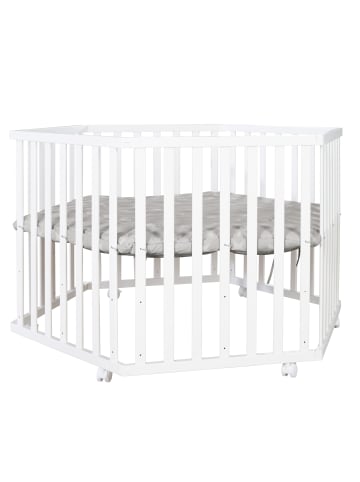 roba Laufgitter 6-eckig Holz weiß inkl. Schutzeinlage Little Stars & Rollen