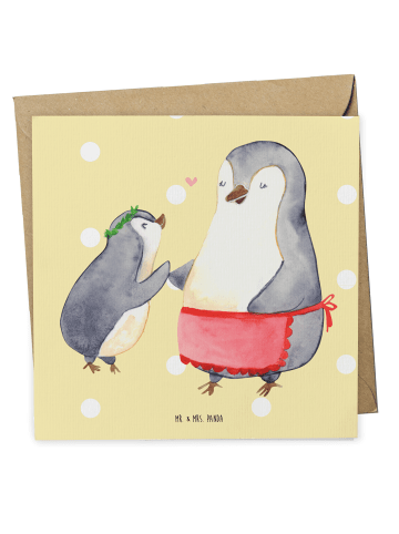 Mr. & Mrs. Panda Deluxe Karte Pinguin mit Kind ohne Spruch in Gelb Pastell