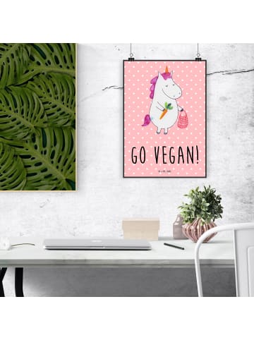 Mr. & Mrs. Panda Poster Einhorn Vegan mit Spruch in Rot Pastell