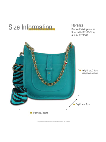Florence Leder Umhängetasche, Citytasche Florence Tasche türkis ca. 22cm
