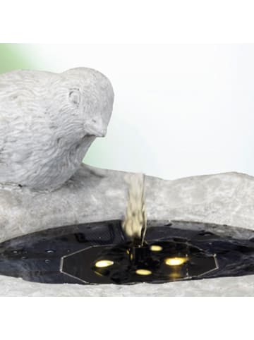 MARELIDA LED Solar Brunnen mit Vögelchen Zierbrunnen Tränke H: 34cm in grau
