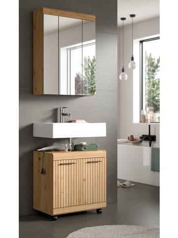 Inn.Furn Badmöbel-Set 2-teilig in Eiche Artisan 60 cm, Badezimmerschrank auf Rollen
