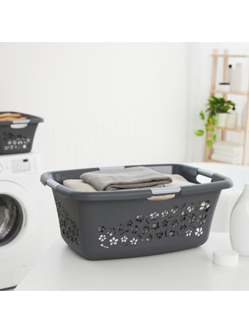 Rotho Flowers 3er-Set Wäschekorb 50l, Kunststoff (PP) BPA-frei in Anthrazit