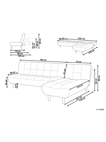 Beliani Ecksofa ALSTEN in Grün/Braun - (W) 258 x (H) 80 x (L) 161 cm