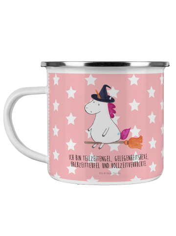 Mr. & Mrs. Panda Emaille Becher Einhorn Hexe mit Spruch in Rot Pastell
