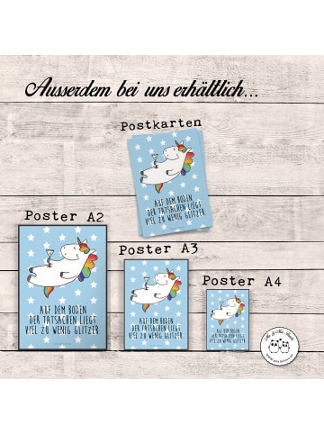 Mr. & Mrs. Panda Bild Einhorn Blümchentail mit Spruch in Blau Pastell