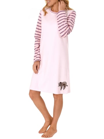 NORMANN Nachthemd langarm Kuschelinterlock Faultier - 49330 in rosa