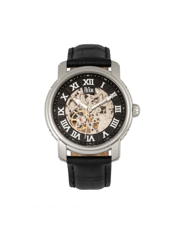 Reign Kahn Automatikuhr mit Skelett-Lederarmband in Silver/Black