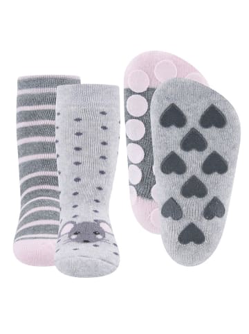 ewers 2er-Set Stoppersocken Maus/Ringel in hellsilber mel./hellrosa