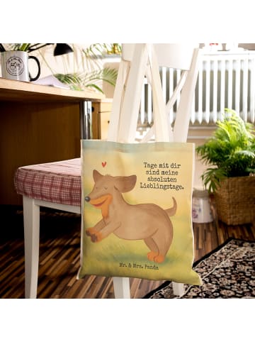 Mr. & Mrs. Panda Henkeltasche Hund Dackel Design mit Spruch in Weiß