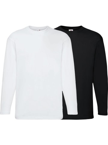 Fruit of the Loom Single-Jersey Unisex-Langarmshirt 2er-Pack in weiß/schwarz