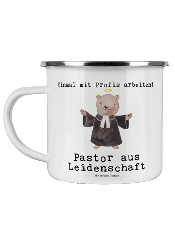 Mr. & Mrs. Panda Camping Emaille Tasse Pastor Leidenschaft mit S... in Weiß