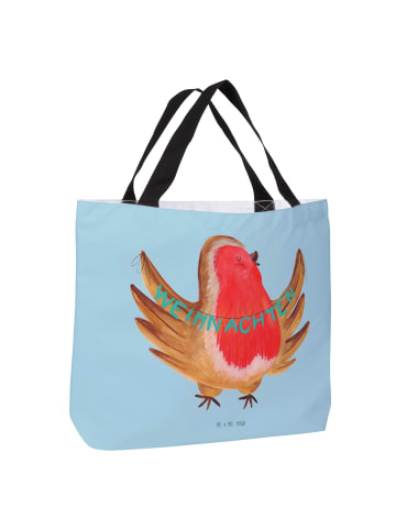 Mr. & Mrs. Panda Strandtasche Rotkehlchen Weihnachten ohne Spruch in Eisblau