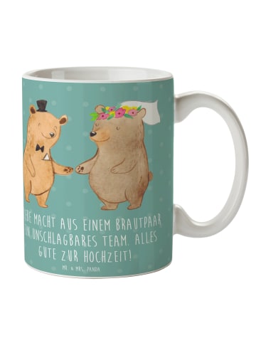 Mr. & Mrs. Panda Kaffeetasse Unschlagbares Brautpaar mit Spruch in Meeresbrise