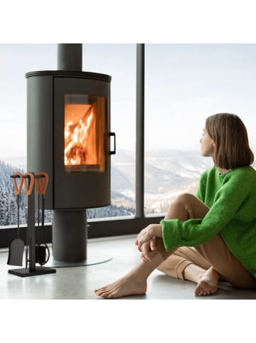 relaxdays 5-tlg. Kaminbesteck-Set in Schwarz/ Braun