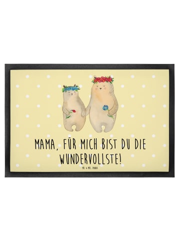 Mr. & Mrs. Panda Bodenvorleger Bären mit Blumenkranz mit Spruch in Gelb Pastell