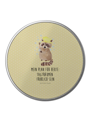 Mr. & Mrs. Panda Blechdose rund Waschbär mit Spruch in Gelb Pastell