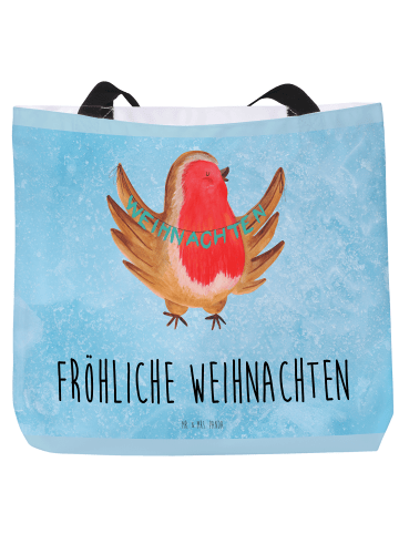 Mr. & Mrs. Panda Tote Bag Rotkehlchen Weihnachten mit Spruch in Eisblau