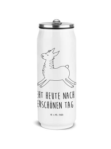Mr. & Mrs. Panda Thermo Trinkflasche Lama Springen mit Spruch in Weiß