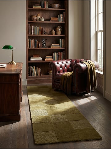 KADIMA DESIGN Wollteppich Kurzflor DEBEN Geometrisch Karo Naturfaser in Erdtöne-Grün