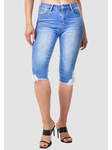 MiSS RJ Capri Jeans Shorts mit Spitze in Hellblau