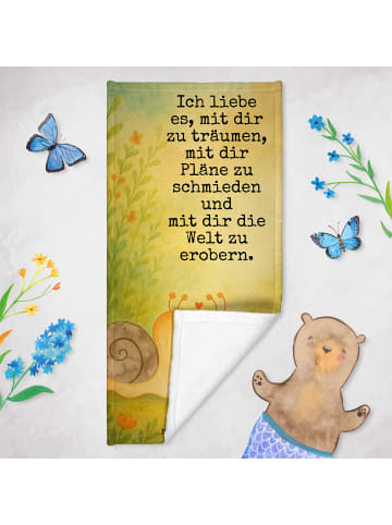Mr. & Mrs. Panda Badehandtuch Schnecken Liebe Design mit Spruch in Weiß
