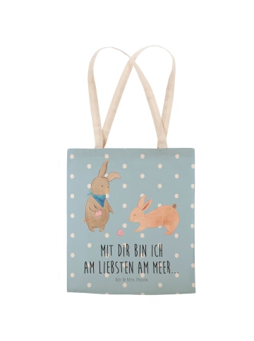 Mr. & Mrs. Panda Stofftasche Hasen Muschel mit Spruch in Blau Pastell