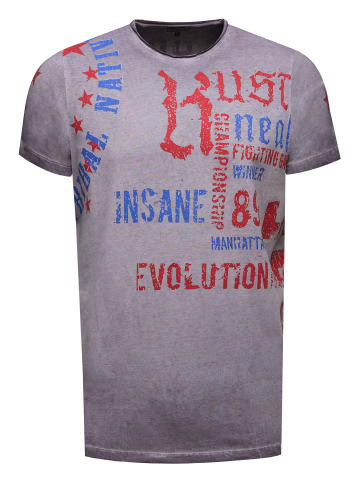 Rusty Neal Vintage Herren Oil Wash T-Shirt mit Front- & Backprint, Raw Edge in Schwarz