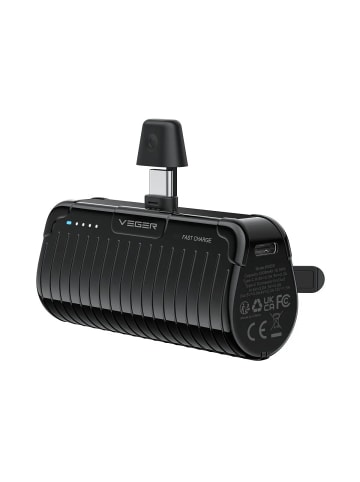 Veger Powerbank 5000 mAh mit integriertem Typ C PlugOn PD QC3.0 in Schwarz