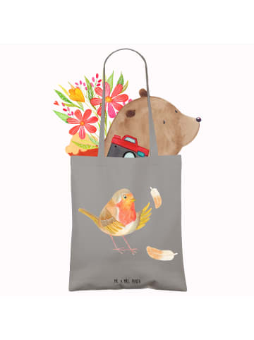 Mr. & Mrs. Panda Tote Bag Rotkehlchen Federn ohne Spruch in Light Grey