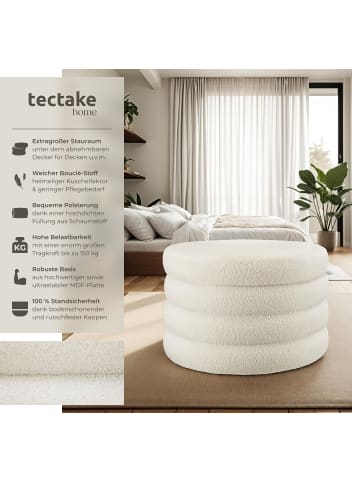 tectake runder Sitzhocker mit Stauraum, weicher, pflegeleichter Bezug
