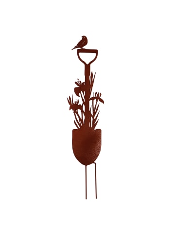 UNUS Gartenstecker Spaten mit Blumen Rostoptik in Braun