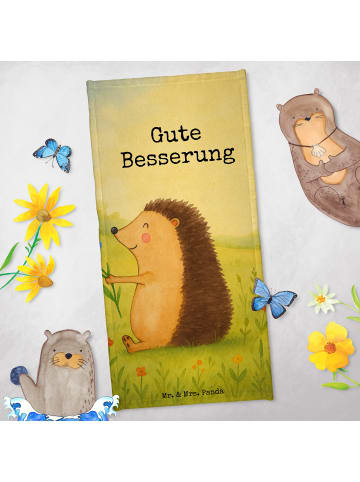 Mr. & Mrs. Panda Badehandtuch Igel Blumen Design mit Spruch in Weiß