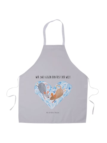 Mr. & Mrs. Panda Schürze Mäuse Herz mit Spruch in Grau Pastell