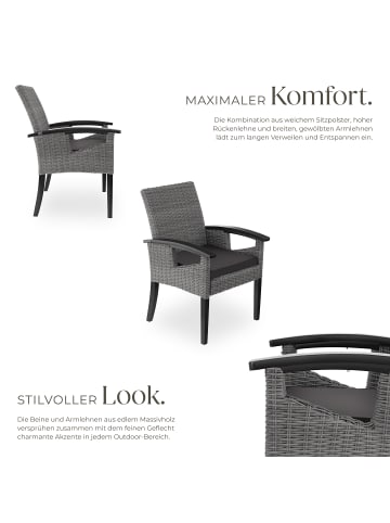 tectake Rattan Stuhl Rosarno inklusive Sitzpolster, 62,5 x 71,5 x 94 cm, grau