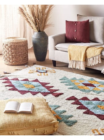Beliani Kurzflor DUZCE in Bunt/Beige/Burgunderrot - (W) 160 x (H) 1.5 x (L) 230 cm