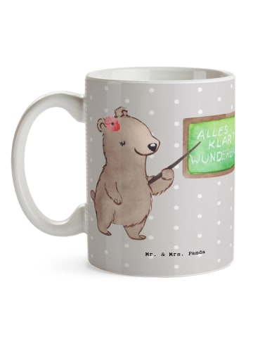 Mr. & Mrs. Panda Keramtiktasse Sachkundelehrerin Herz ohne Spruch in Grau Pastell