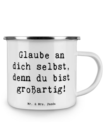 Mr. & Mrs. Panda Emaille Tasse Spruch Selbstvertrauen stärken mi... in Weiß