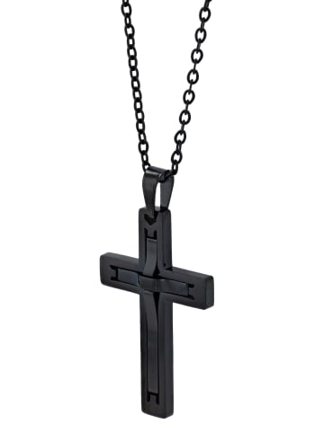 Adeliás Herren Halskette mit Anhänger – Kreuz aus Edelstahl in schwarz