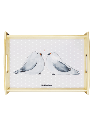 Mr. & Mrs. Panda Servier Tablett Turteltauben Liebe ohne Spruch in Grau Pastell