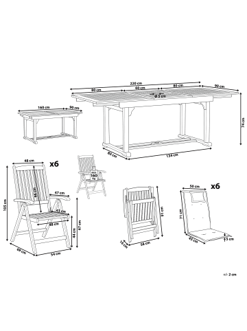 Beliani 7-tlg Gartentisch Set JAVA in Heller Holzfarbton/Grau