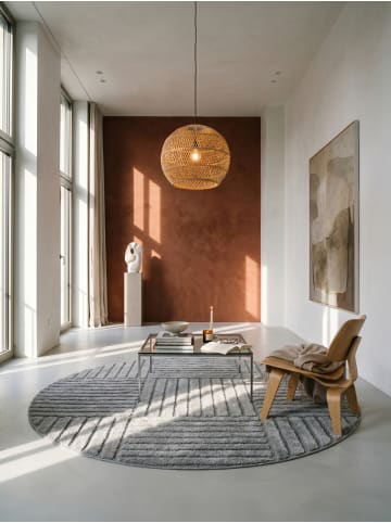 KADIMA DESIGN Hochflorteppich 3D Bögen Boho Waschbar Wohnzimmer in Silber