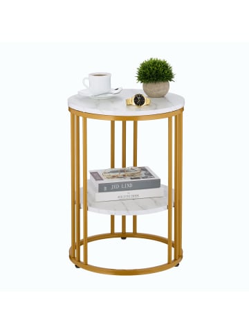 relaxdays Beistelltisch in Weiß/ Gold - (H)56 x Ø 40 cm